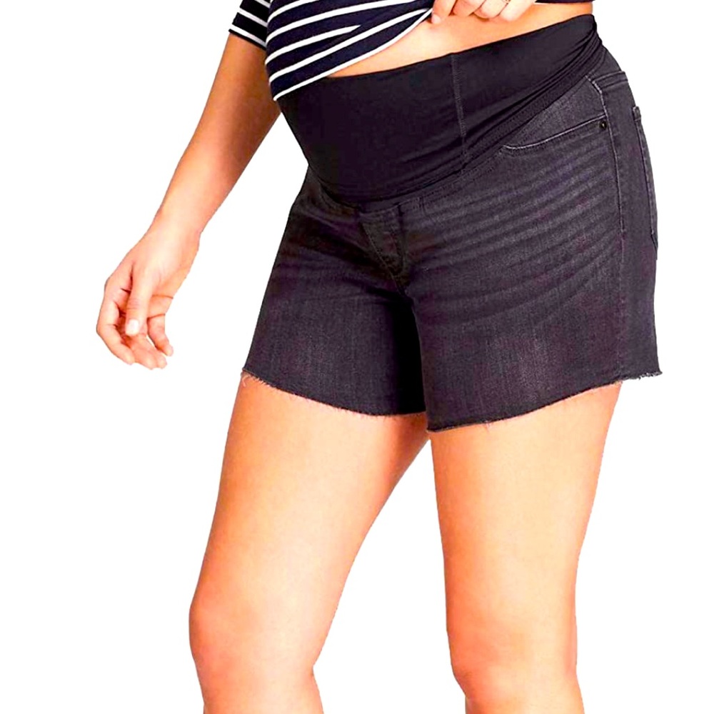 Ingrid & Isabel Maternity Crossover Panel Black Bermuda Shorts New